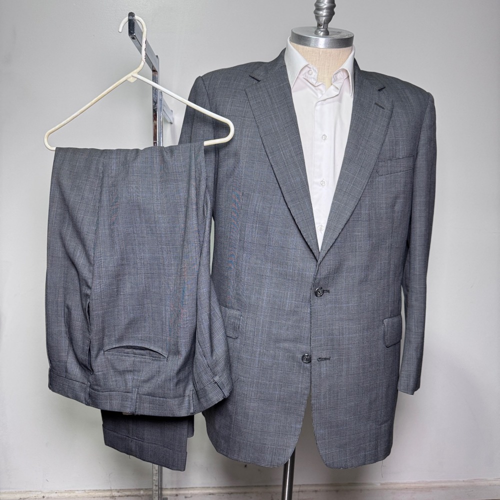 Vintage Brooks Brothers Suit Mens 48L W38 Grey Glen Plaid Brooksease Wool